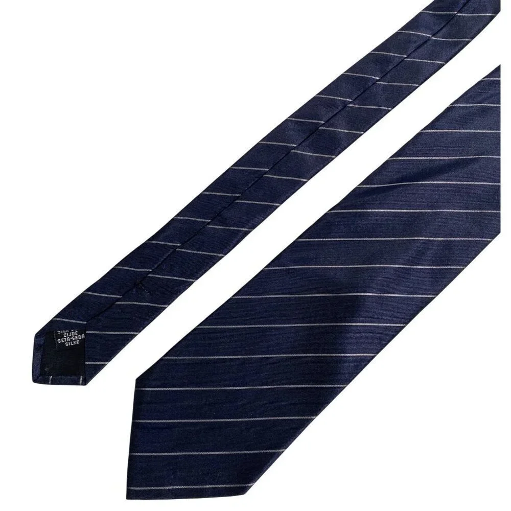 Strellson Navy Blue Silk Pin Striped Tie Men 3.25